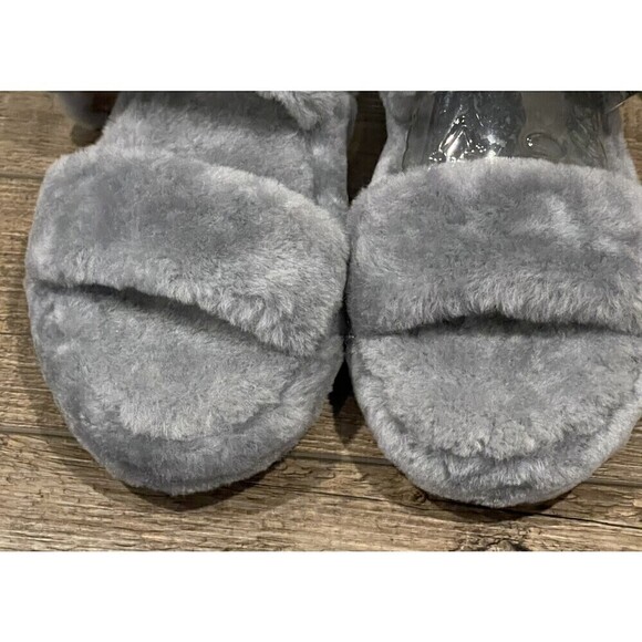 UGG Fuzz Yeah Womens Gray Sheepskin Platform Slides Slippers 1104662 Sz 10 NWOB - Picture 3 of 16